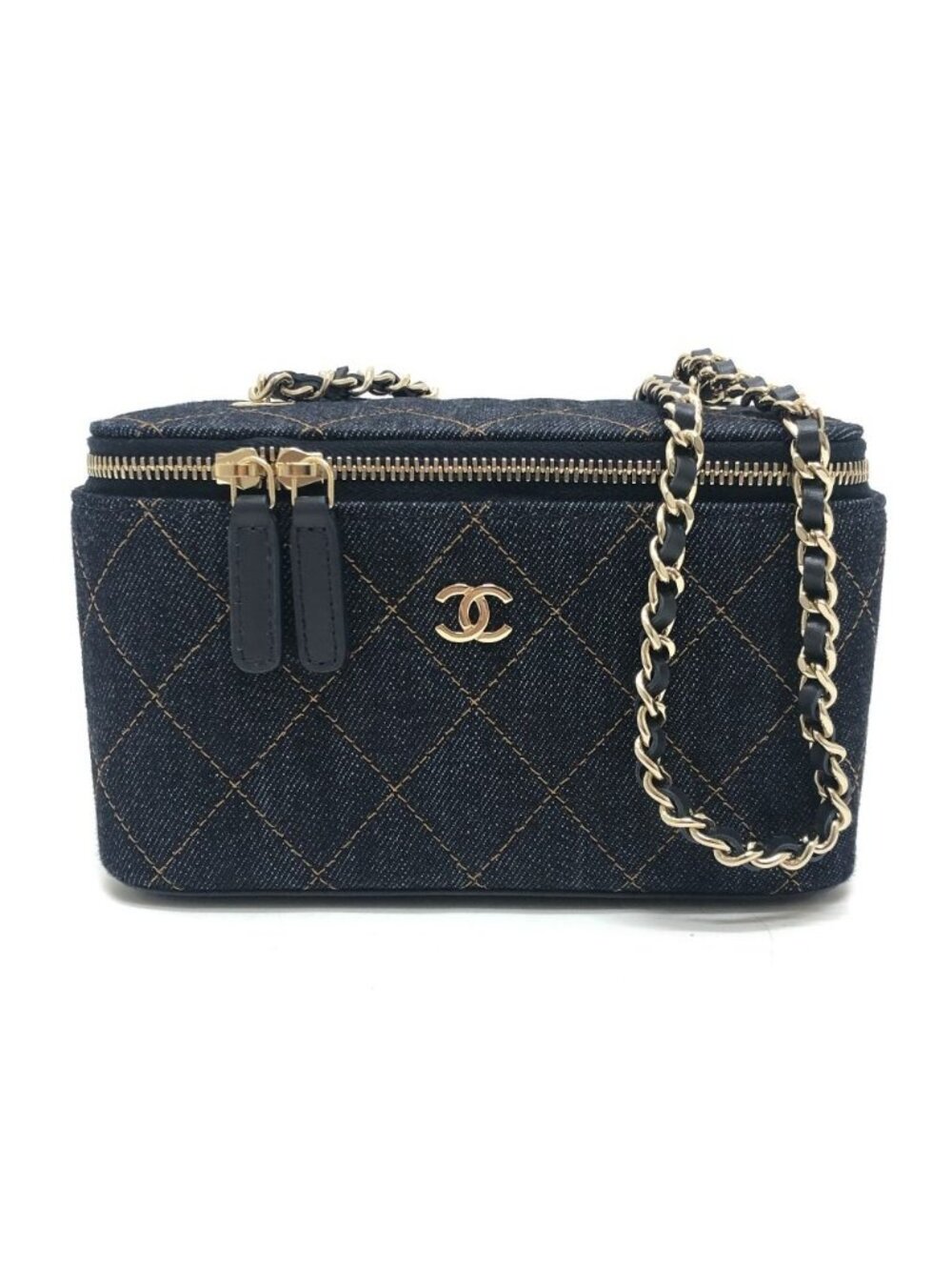 Chanel Shoulder Bag CC Mark Quilted Vanity Denim Blue